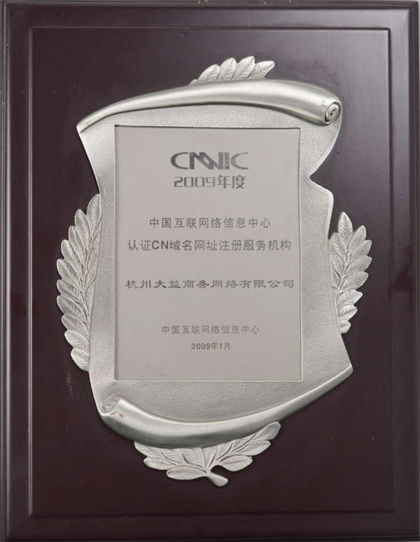2009年度 中国互联网信息中心认证CN域名注册服务机构